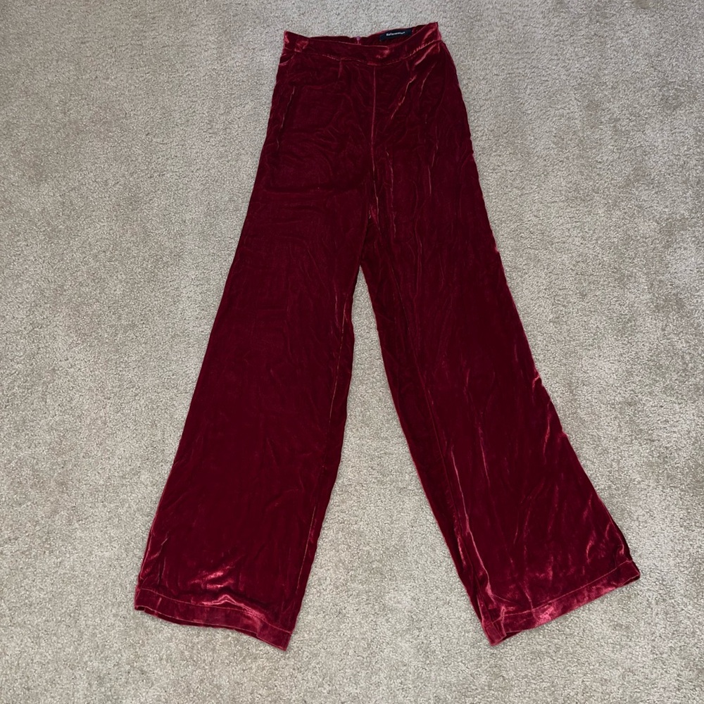 Deep red, wide leg, velvet Reformation pants